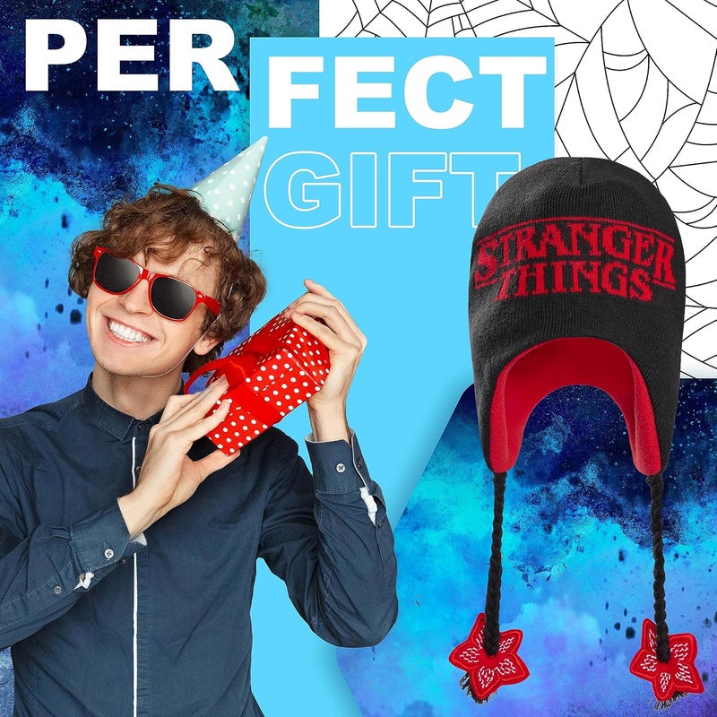Stranger Things Beanie Hat with Ear Flaps for Kids and Teenagers - One Size Children's Winter Hats - Gifts for Kids Black/Red - Image 3